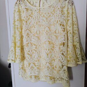 Notations Yellow Lace Boho Hippie Blouse Size M